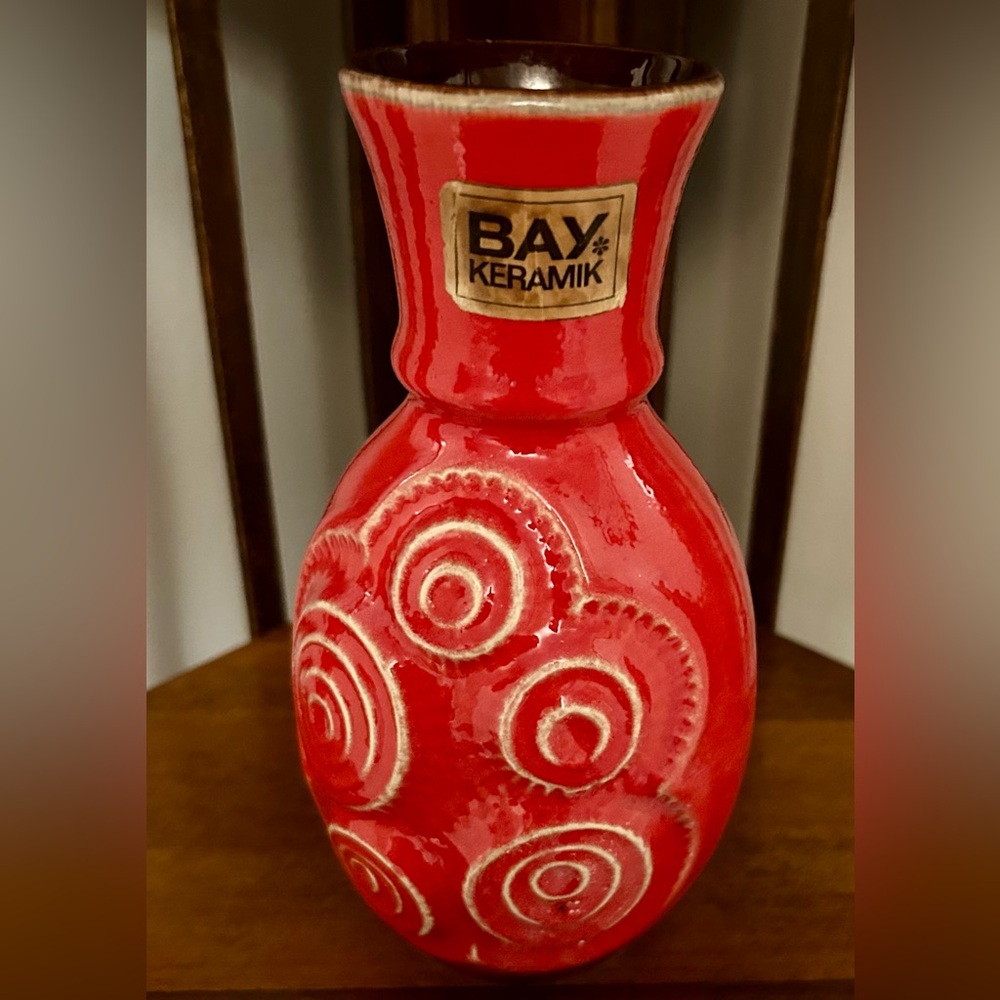 Bay Keramik Red Swirl Vase West Germany MCM 6.75”